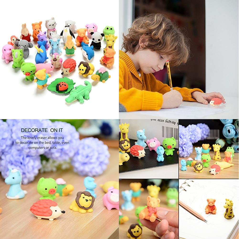 URSKYTOUS 46Pcs Animal Erasers Desk Pets – Puzzle Erasers, Party Favors & Classroom Prizes