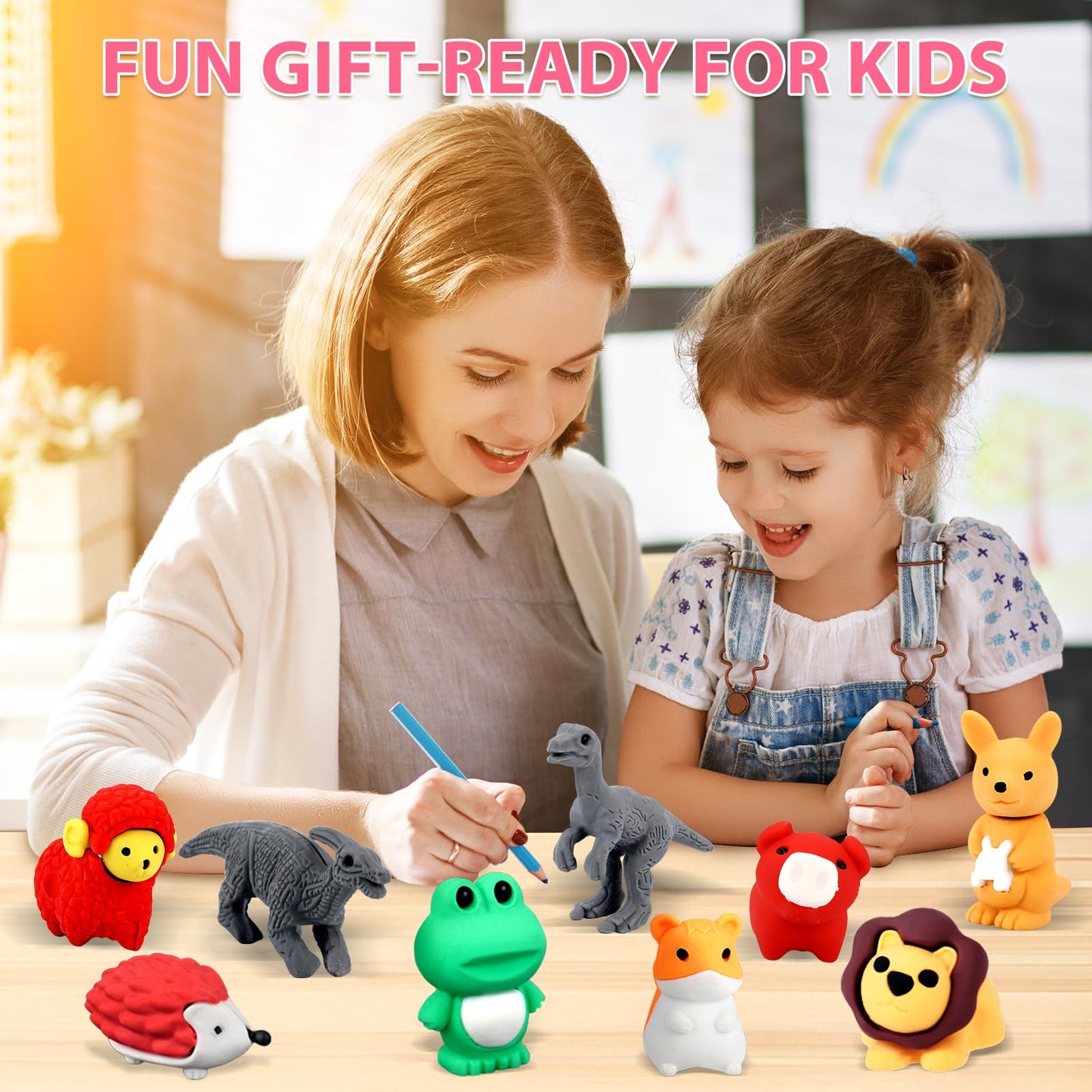 URSKYTOUS 64-Pcs Animal Erasers – 3D Puzzle Desk Pets for Kids
