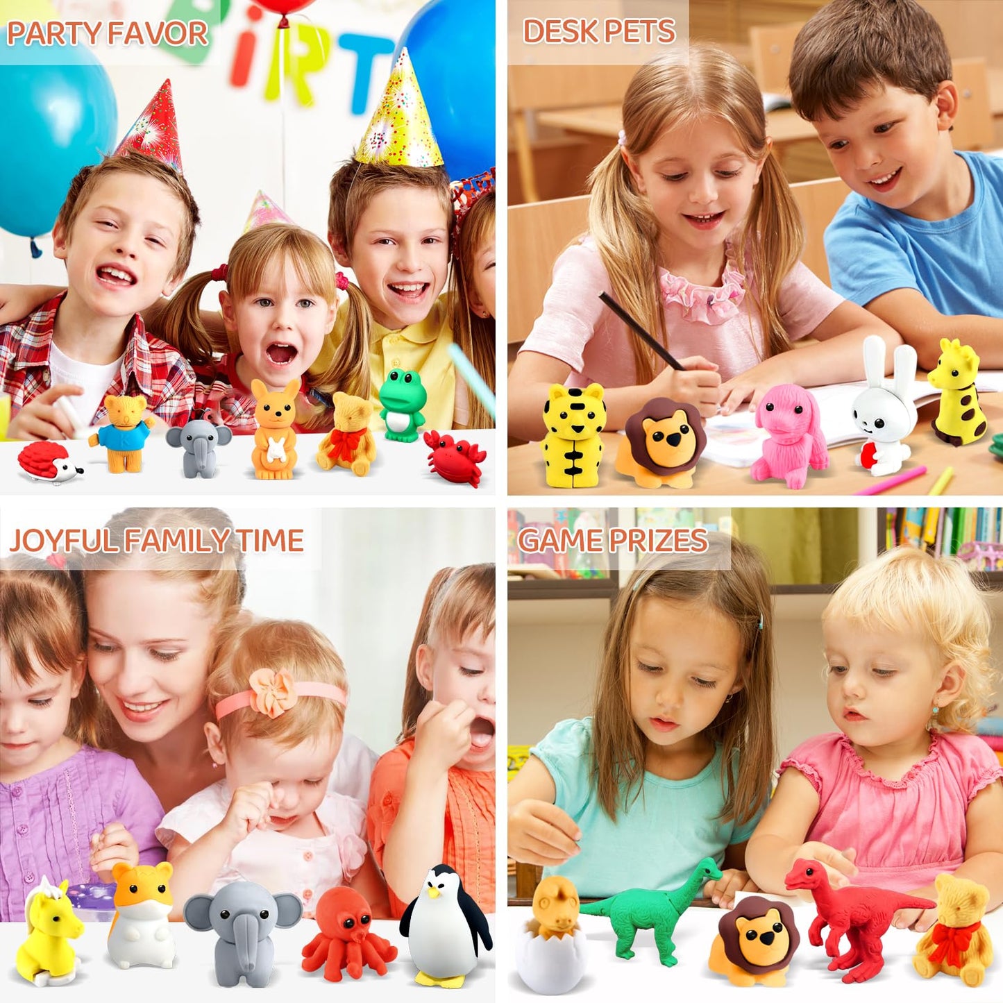 URSKYTOUS 60Pcs Animal Erasers – 3D Puzzle Pencil Erasers for Kids, Classroom Rewards & Party Favors