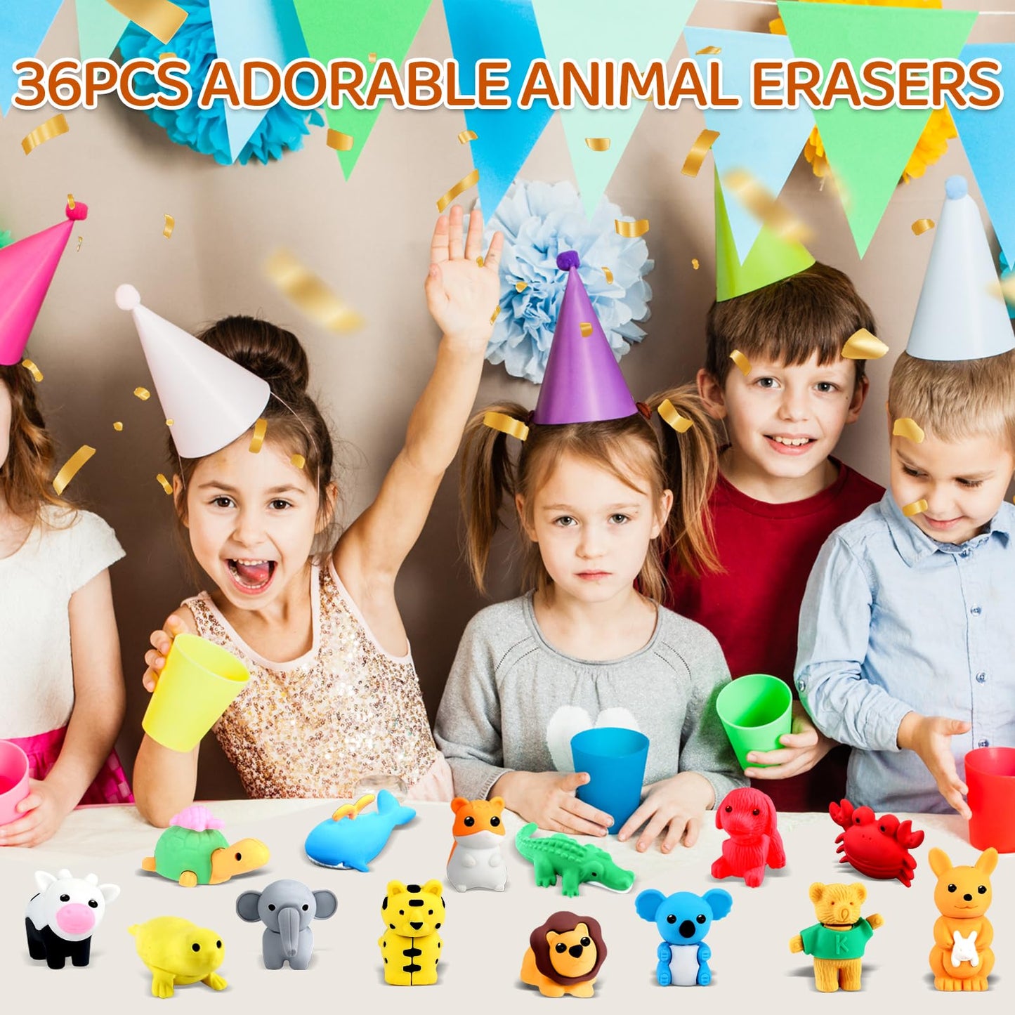URSKYTOUS 36Pcs Animal Erasers — 3D Puzzle Pencil Erasers for Kids, Classroom Rewards, Party Favors