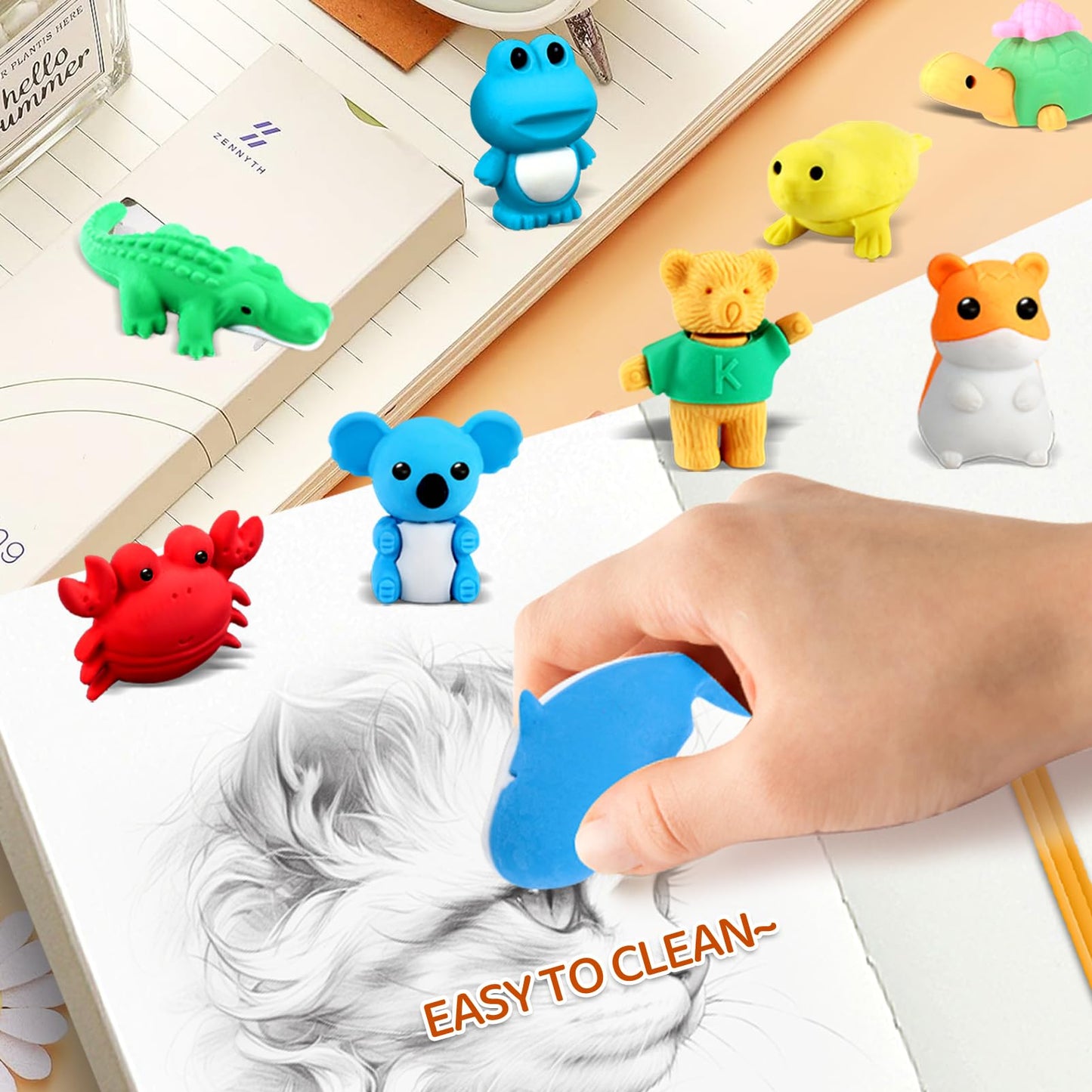 URSKYTOUS 36Pcs Animal Erasers — 3D Puzzle Pencil Erasers for Kids, Classroom Rewards, Party Favors