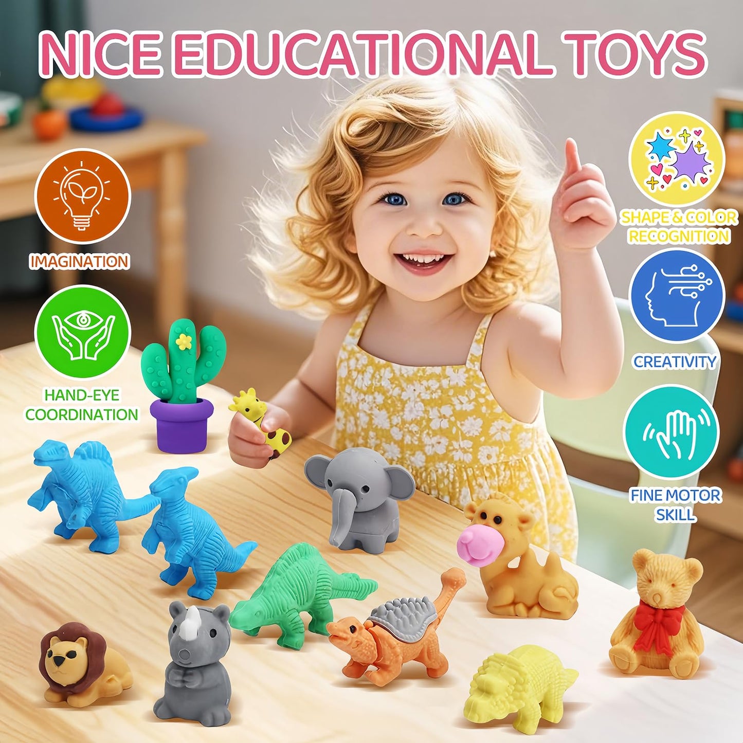 URSKYTOUS 91Pcs Animal Erasers Puzzle Set | Colorful Desk Pets for Classroom Prizes & Party Favors