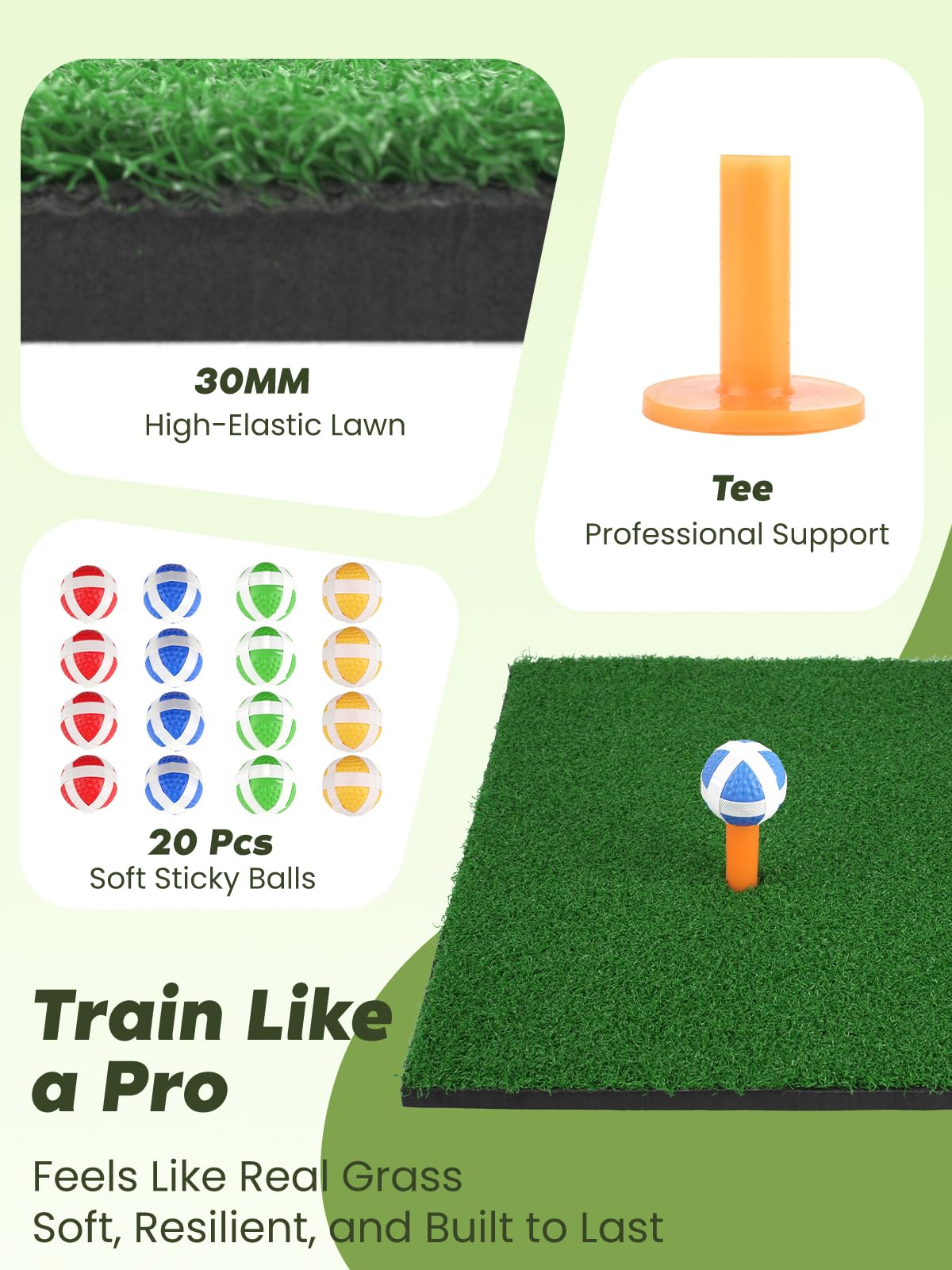 URUQ Golf Chipping Game with Large Target Mat | 2 Adjustable Upgraded Clubs, 20 Sticky Balls