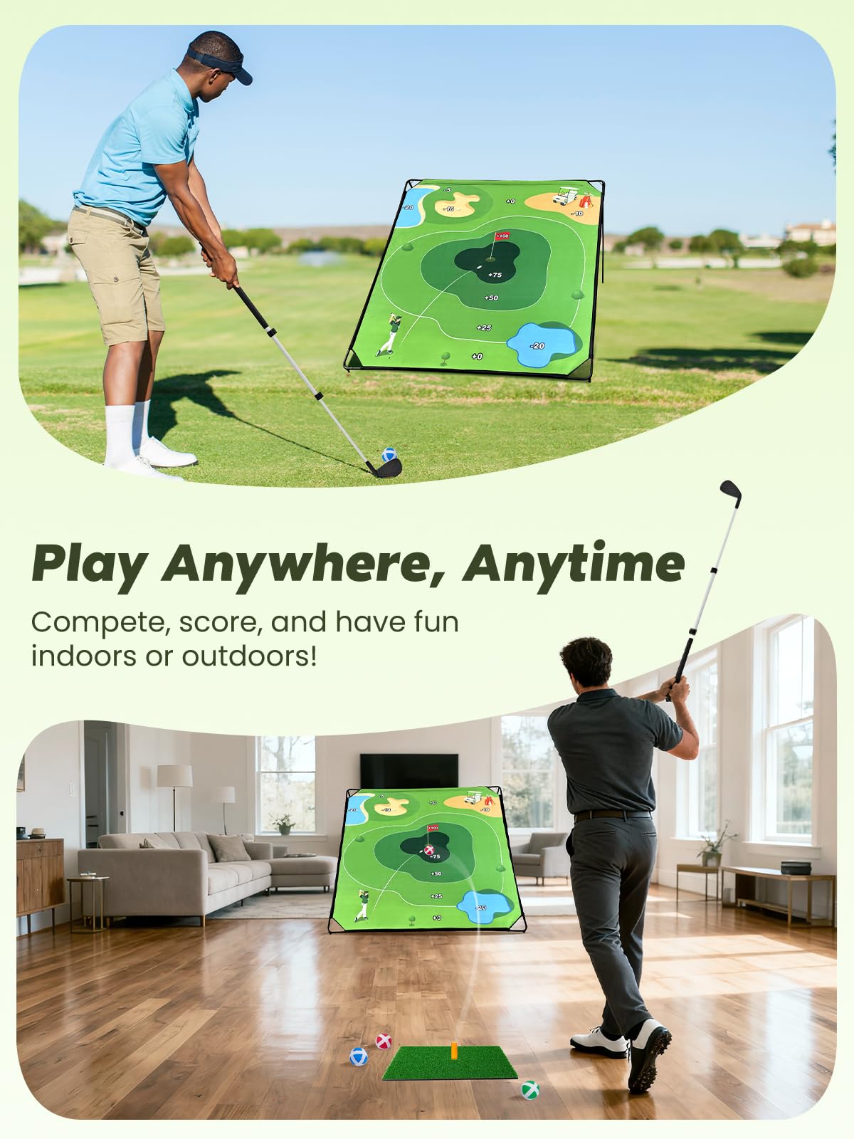 URUQ Golf Chipping Game with Large Target Mat | 2 Adjustable Upgraded Clubs, 20 Sticky Balls