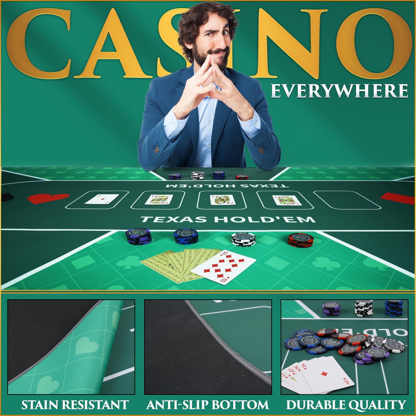 Urze Poker Table Top 70x35 Foldable — Waterproof, Non-Slip, Portable Card Mat