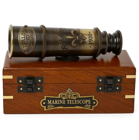 US HANDICRAFTS 1920 Marine Telescope – Vintage Brass Spyglass with Wooden Box | 15-Inch Antique Nautical Monocular