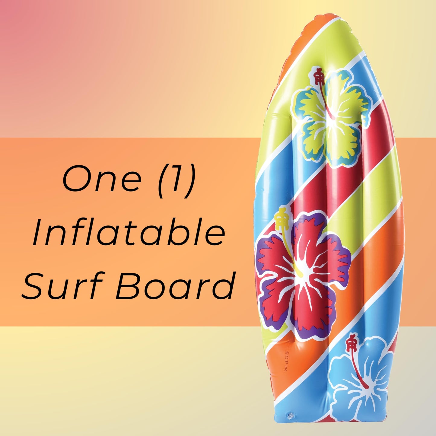 US Toy Inflatable Luau Surfboard - 3 ft Beach Party Decor & Pool Toy
