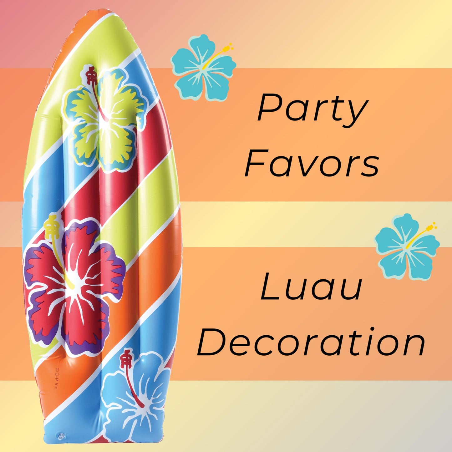 US Toy Inflatable Luau Surfboard - 3 ft Beach Party Decor & Pool Toy