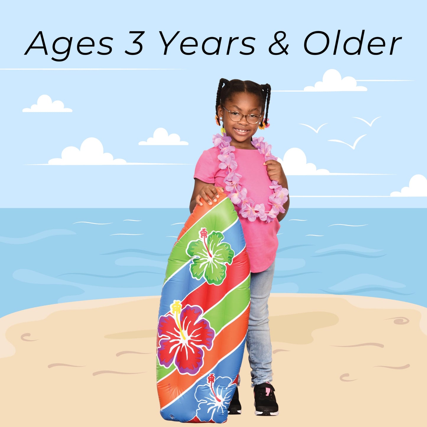 US Toy Inflatable Luau Surfboard - 3 ft Beach Party Decor & Pool Toy