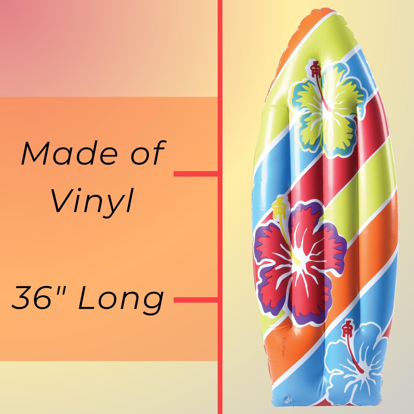 US Toy Inflatable Luau Surfboard - 3 ft Beach Party Decor & Pool Toy