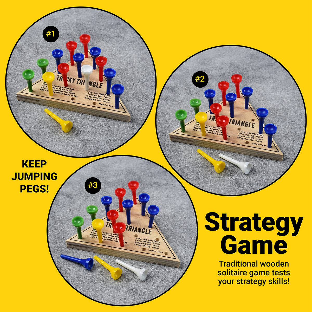 U.S. Toy Tricky Triangle Game - Travel Peg Solitaire for On-the-Go Fun