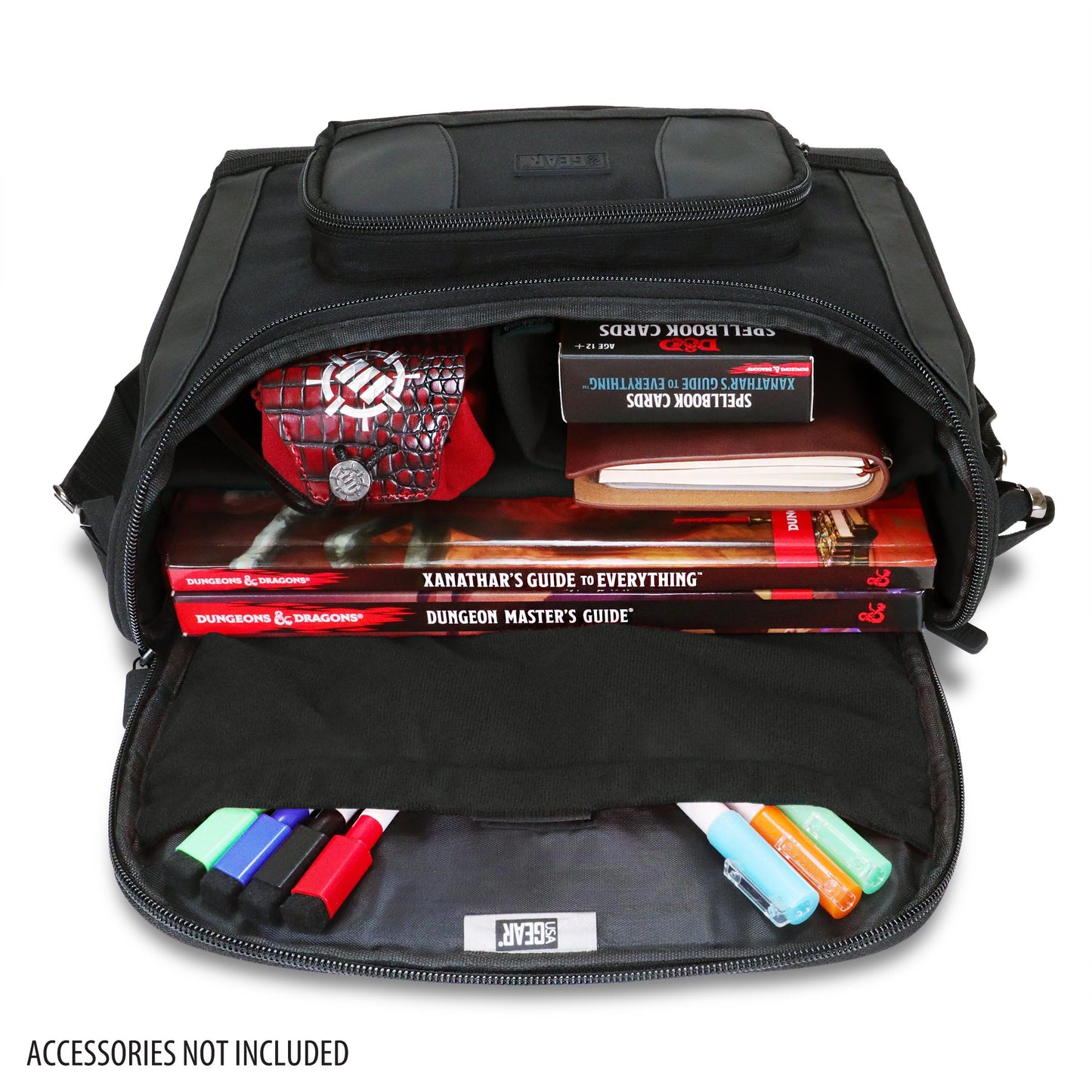 USA Gear Compact Travel Bag for D&D Accessories | Small DnD Bag with Dividers & Shoulder Strap – Black