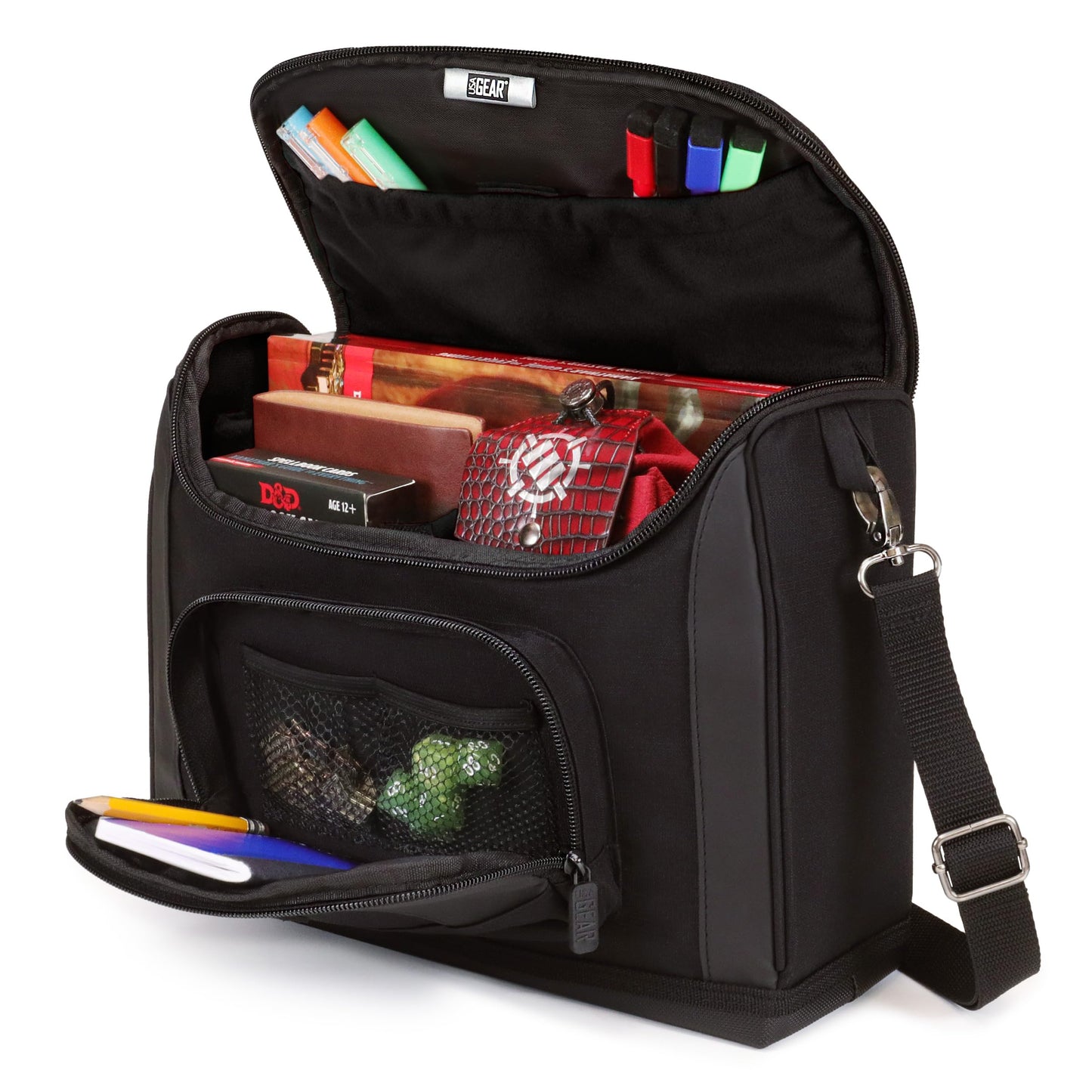 USA Gear Compact Travel Bag for D&D Accessories | Small DnD Bag with Dividers & Shoulder Strap – Black