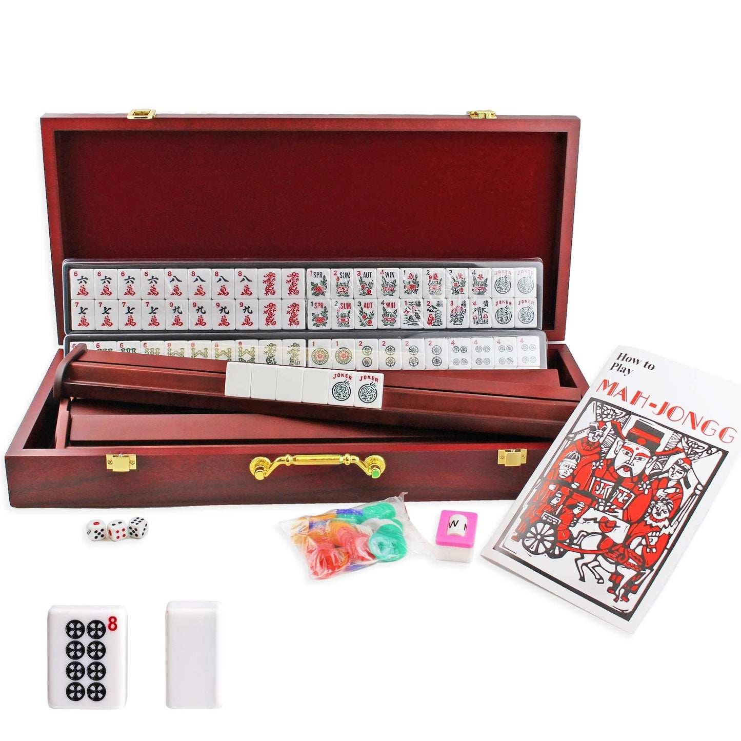 USA MJ TABLE .COM Complete American Mahjong Game Set - 166 Tiles, Racks, Chips, Wood Case
