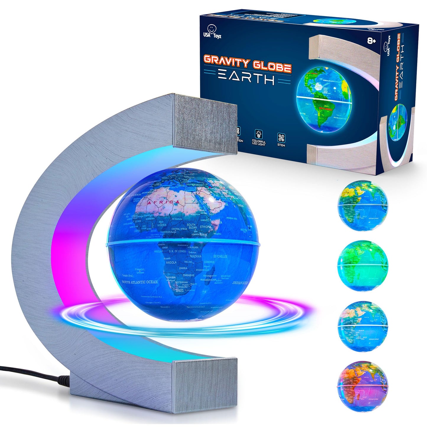 USA Toyz Gravity Globe Earth: Magnetic Levitating Globe with Multicolor LED Lights