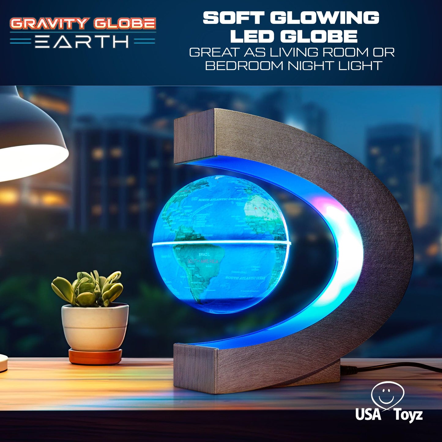 USA Toyz Gravity Globe Earth: Magnetic Levitating Globe with Multicolor LED Lights