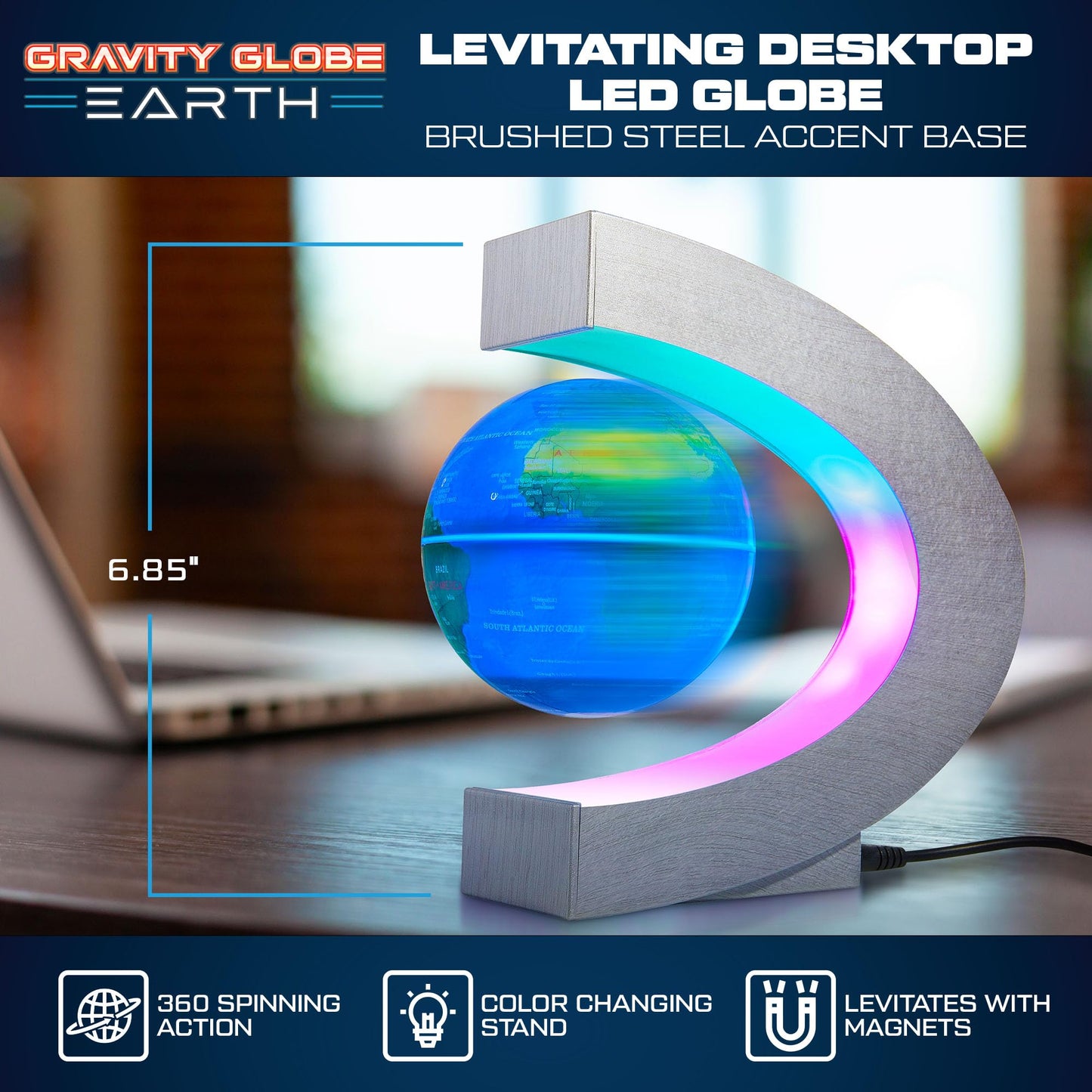 USA Toyz Gravity Globe Earth: Magnetic Levitating Globe with Multicolor LED Lights