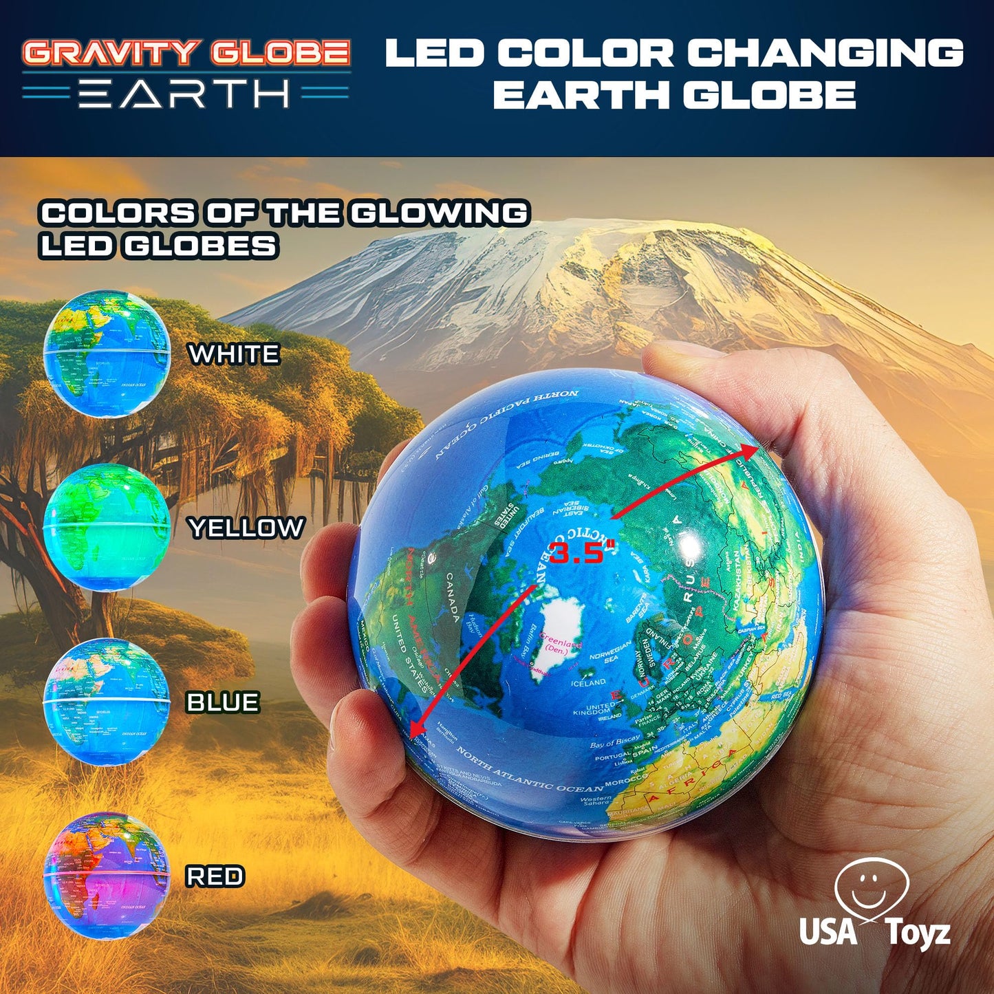 USA Toyz Gravity Globe Earth: Magnetic Levitating Globe with Multicolor LED Lights