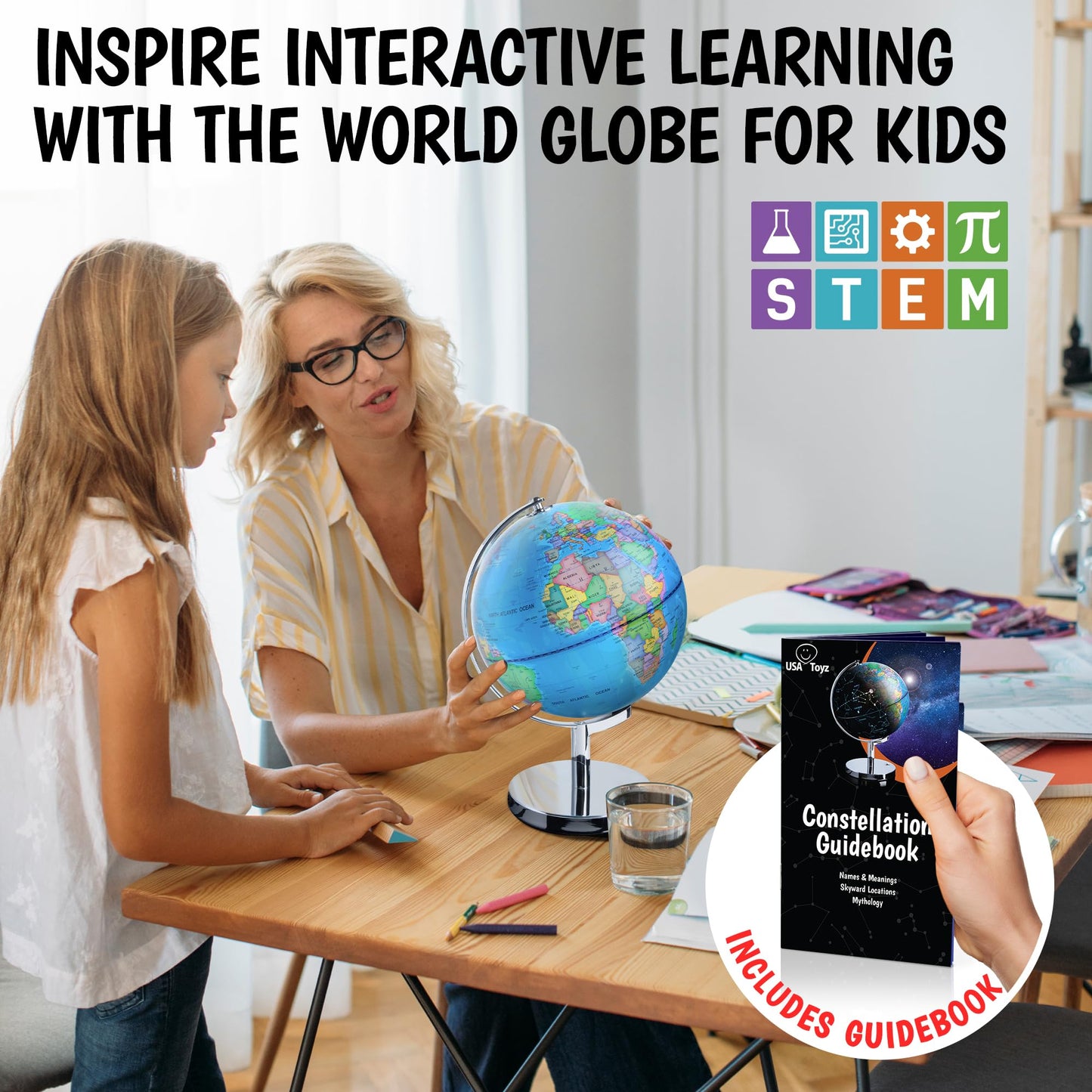 USA Toyz Illuminated Globe for Kids — 3-in-1 STEM Globe with LED Night Light and Constellations
