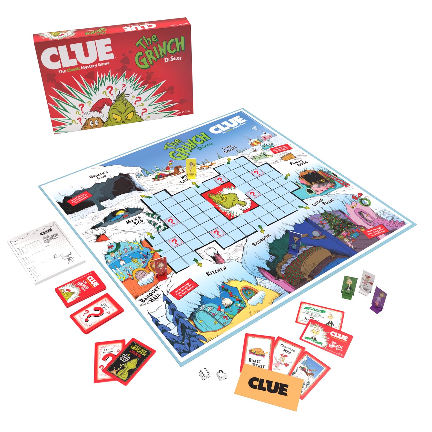 USAOPOLY CLUE The Grinch – Whoville Holiday Mystery Board Game | Officially Licensed Dr. Seuss
