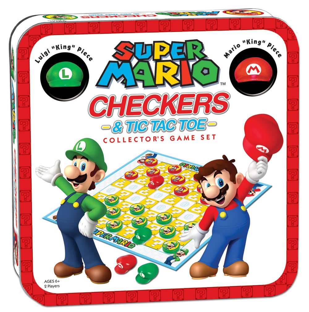 USAOPOLY Super Mario Checkers & Tic-Tac-Toe Collector's Game Set | Mario & Luigi Edition