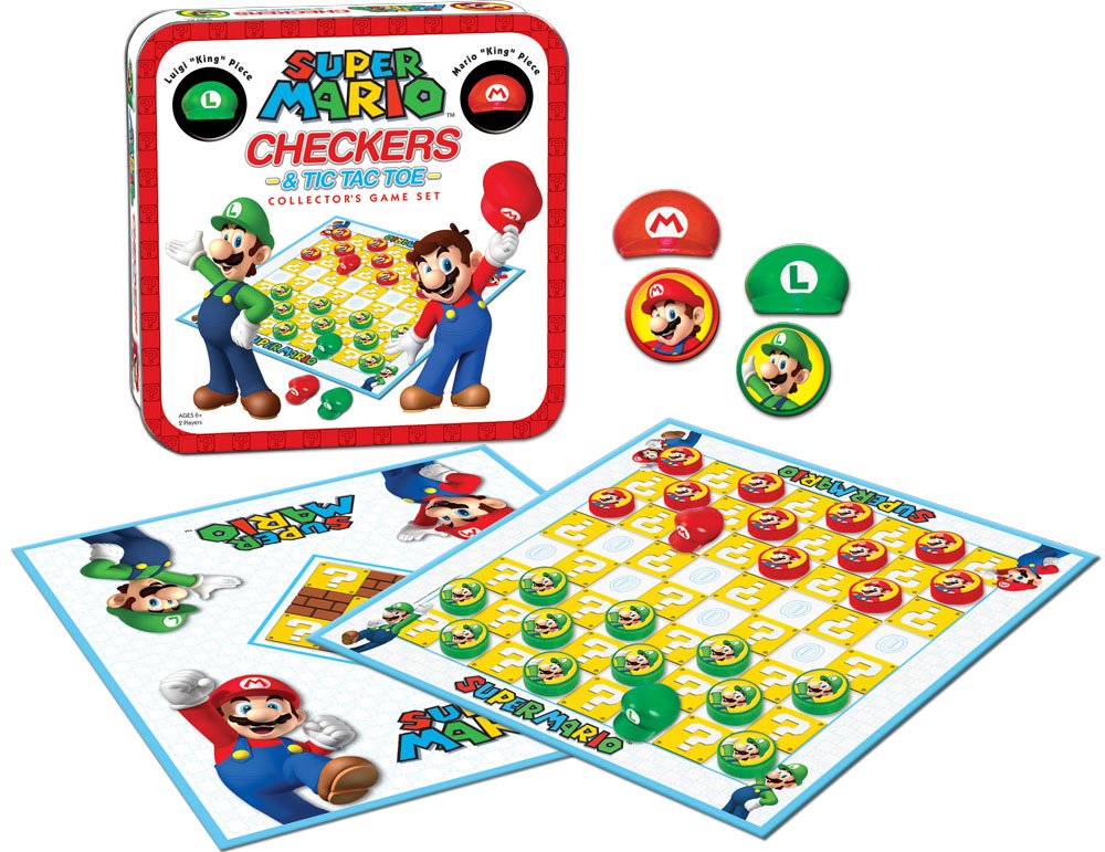 USAOPOLY Super Mario Checkers & Tic-Tac-Toe Collector's Game Set | Mario & Luigi Edition