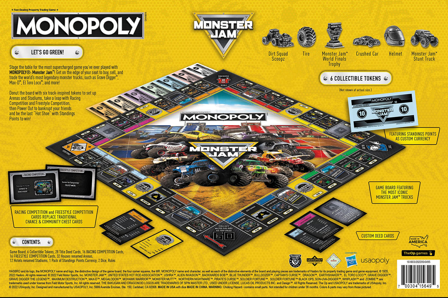 USAOPOLY Monopoly: Monster Jam – Collectible Trucks Including Grave Digger, El Toro Loco