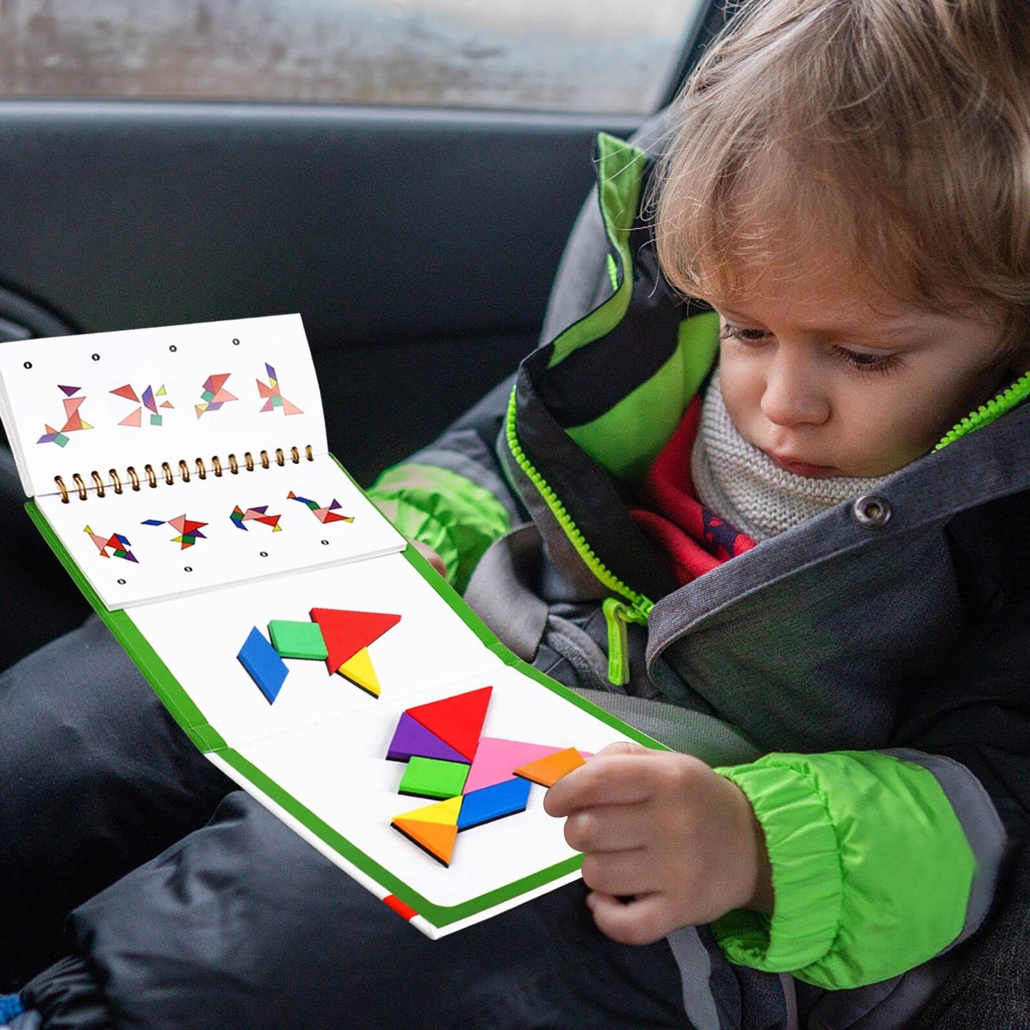 USATDD Travel Tangram Puzzle – 2-Set Magnetic Pattern Blocks for Road Trips