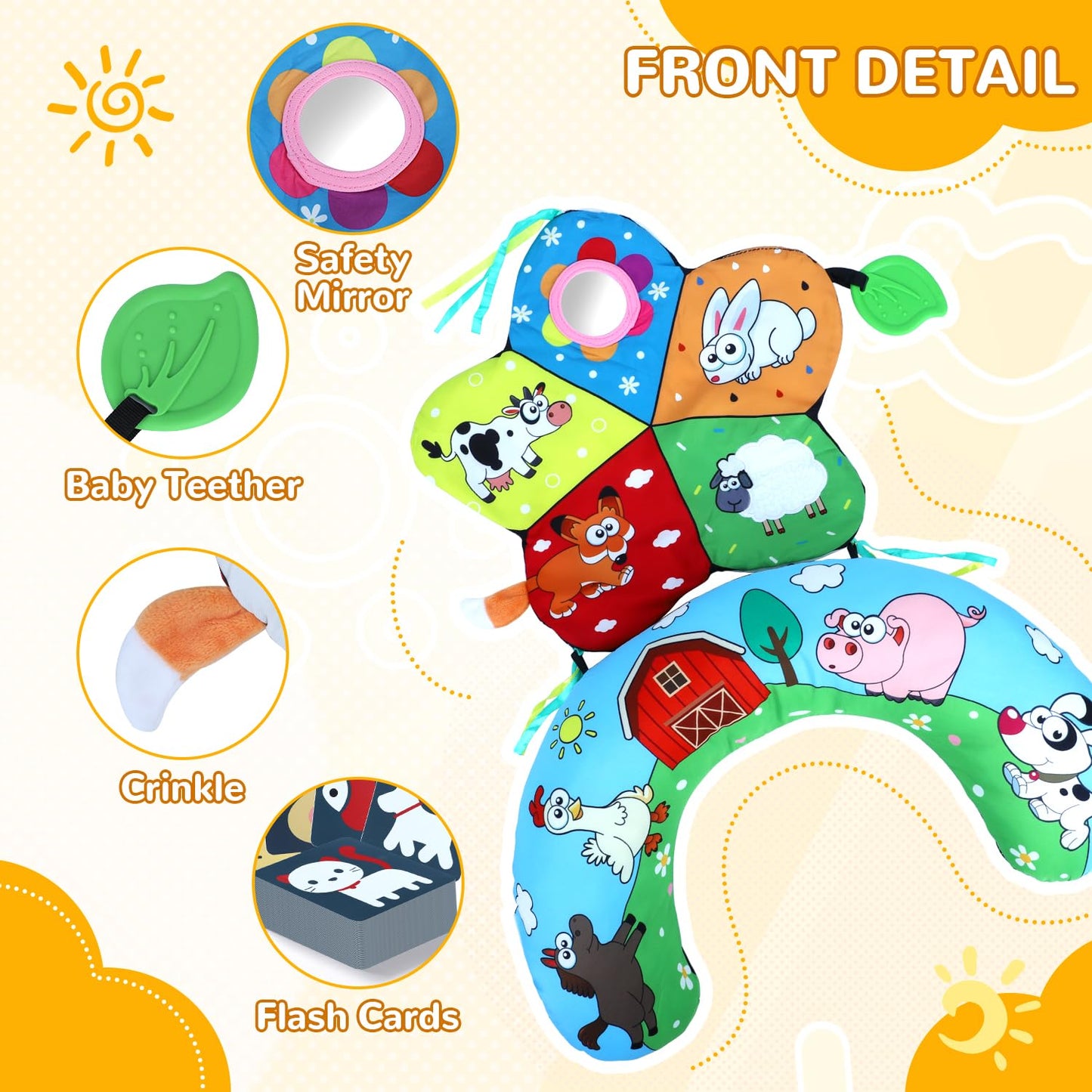 USATDD Tummy Time Pillow Set — High-Contrast Mat, Flash Cards & Sensory Toys