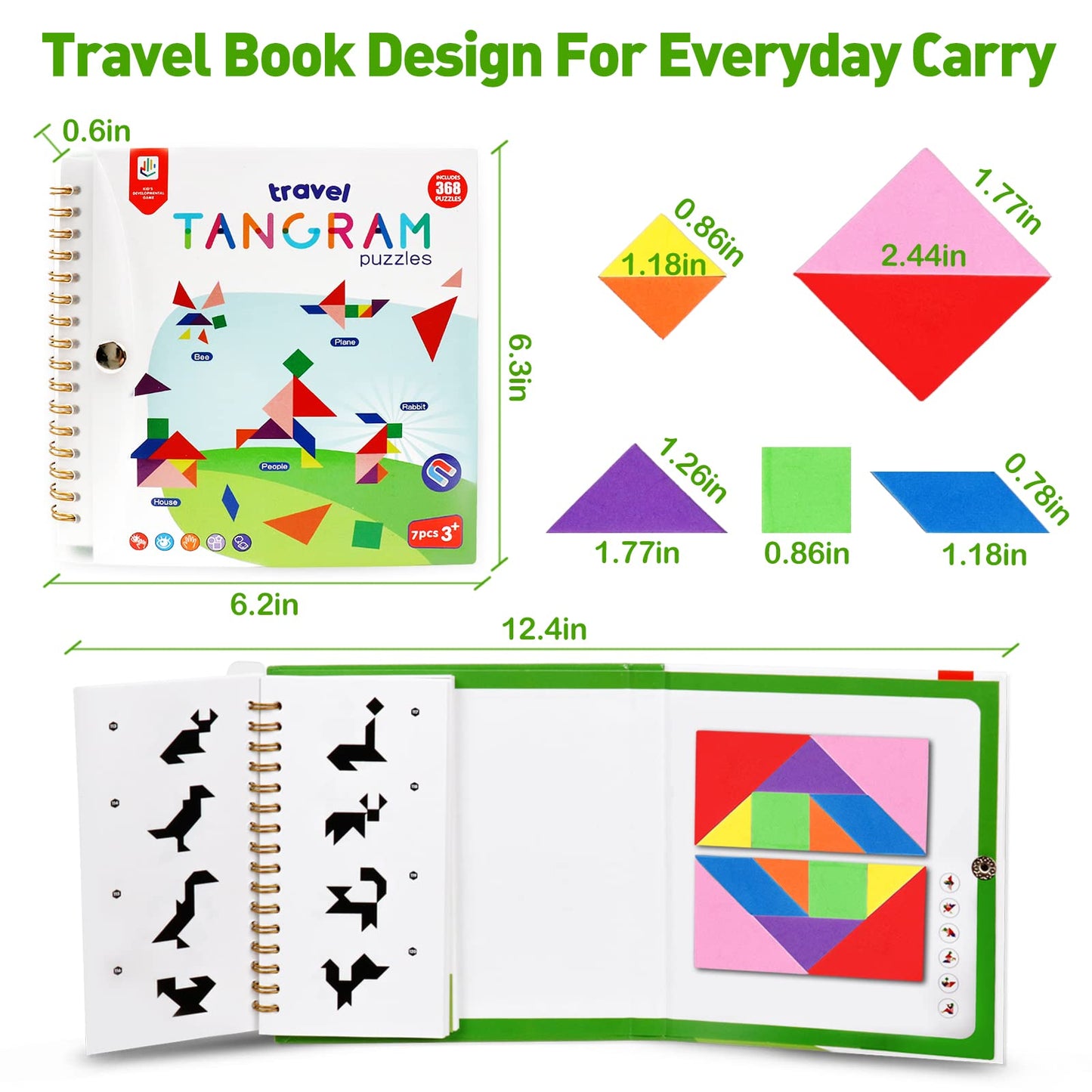 USATDD Travel Tangram Puzzle – 2-Set Magnetic Pattern Blocks for Road Trips