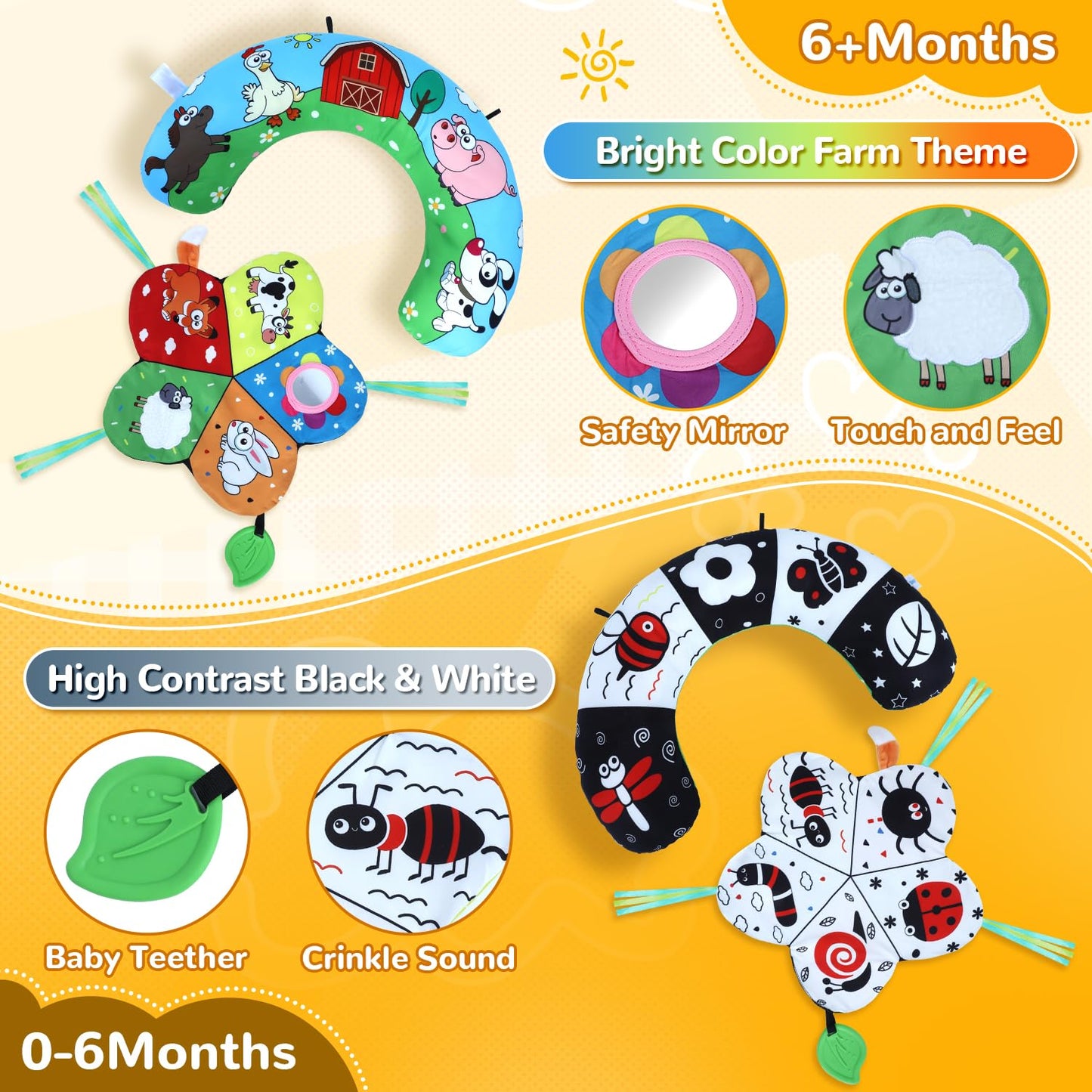 USATDD Tummy Time Pillow Set — High-Contrast Mat, Flash Cards & Sensory Toys
