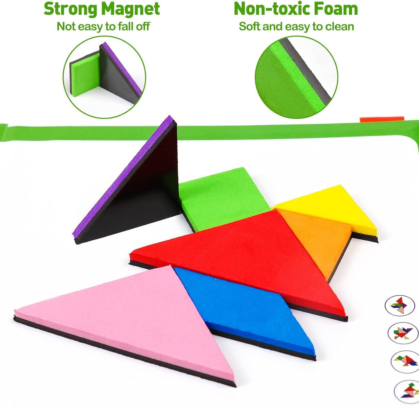 USATDD Travel Tangram Puzzle – 2-Set Magnetic Pattern Blocks for Road Trips