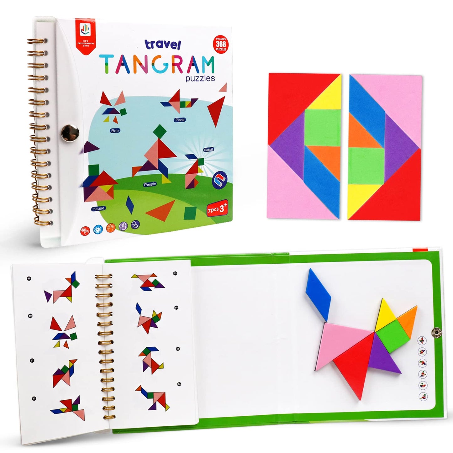 USATDD Travel Tangram Puzzle – 2-Set Magnetic Pattern Blocks for Road Trips