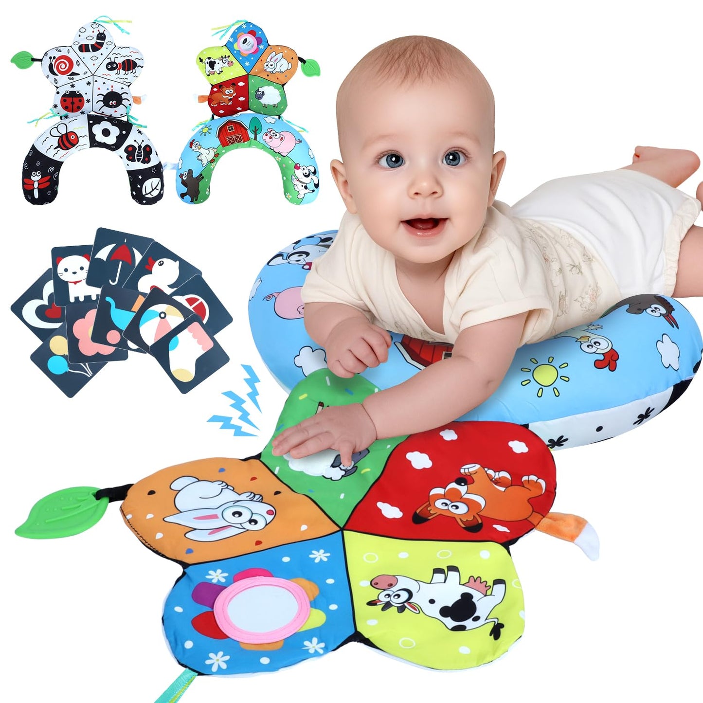 USATDD Tummy Time Pillow Set — High-Contrast Mat, Flash Cards & Sensory Toys