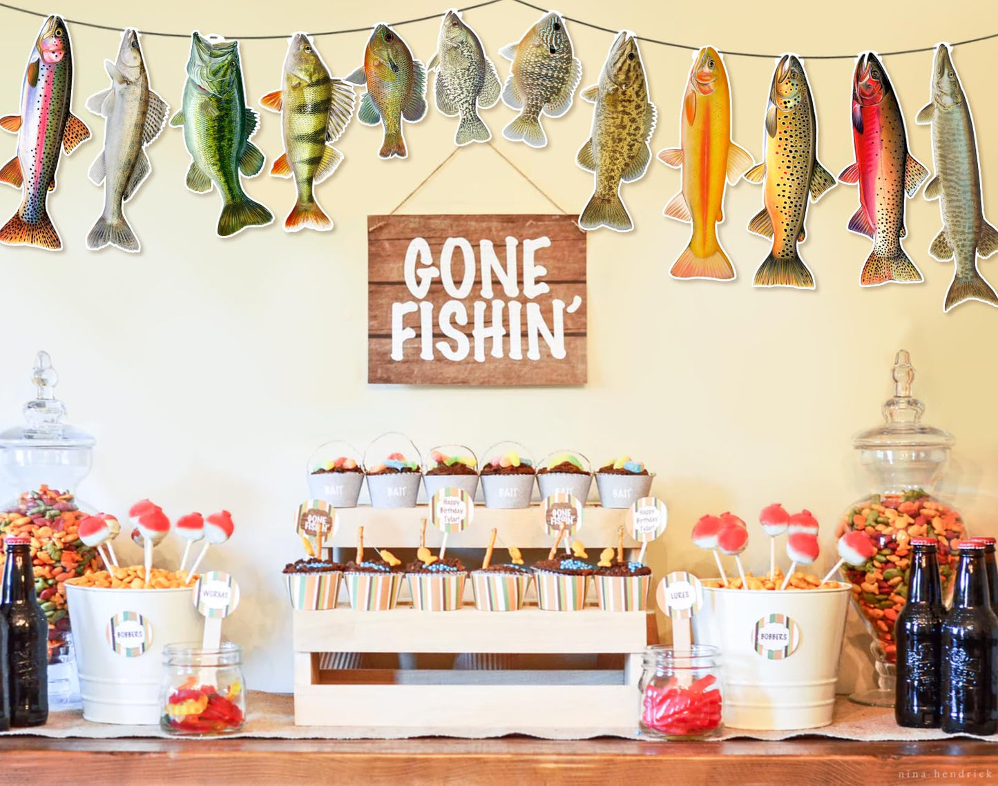 Ushinemi Fishing Birthday Decorations — Gone Fishing Banner for Adults and Kids