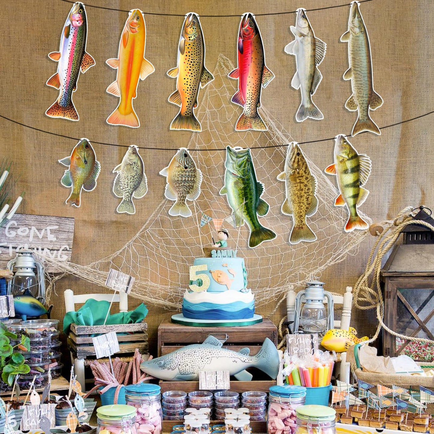 Ushinemi Fishing Birthday Decorations — Gone Fishing Banner for Adults and Kids