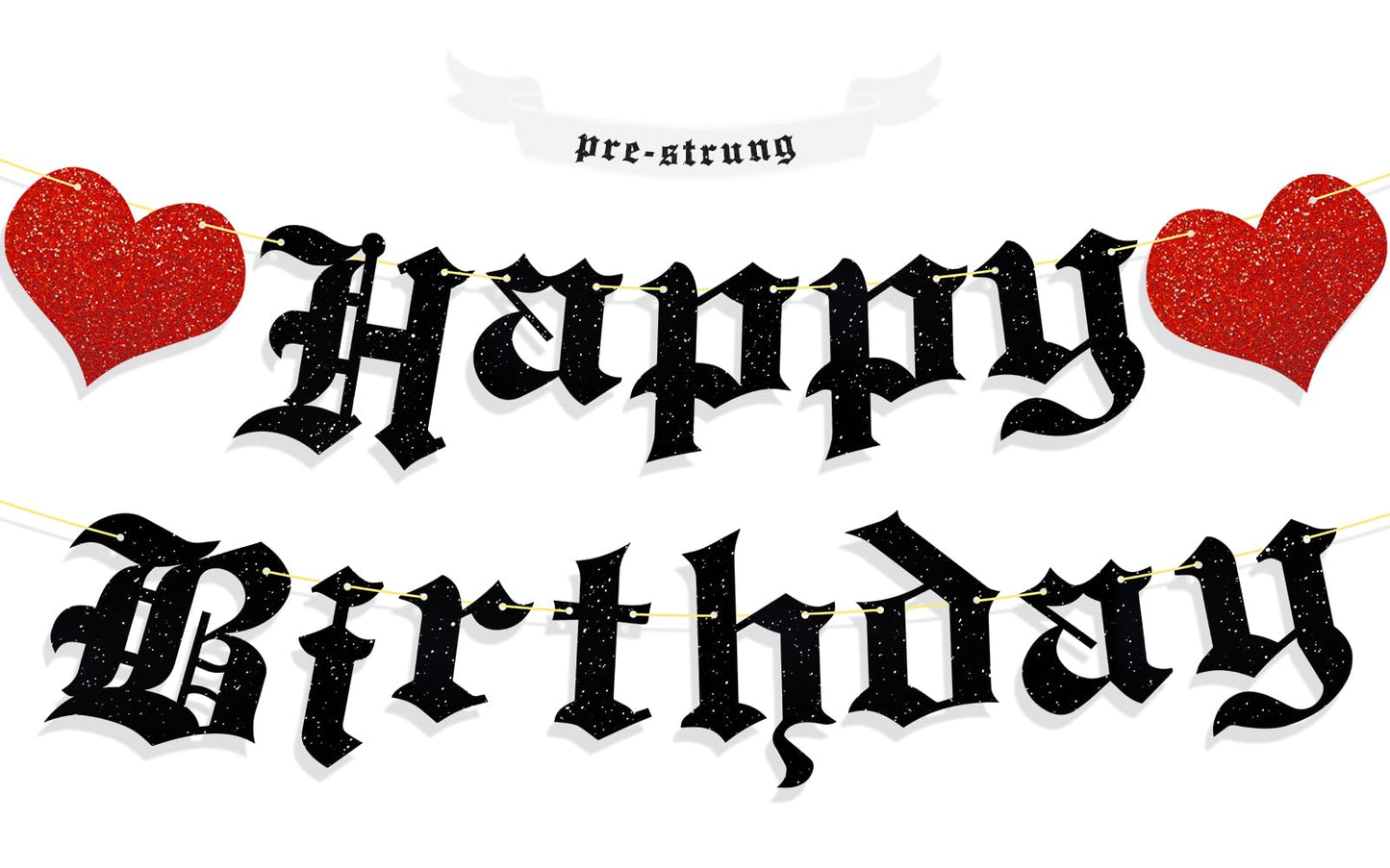 Ushinemi Pre-Strung Goth Birthday Banner – Glitter Gothic Party Decor