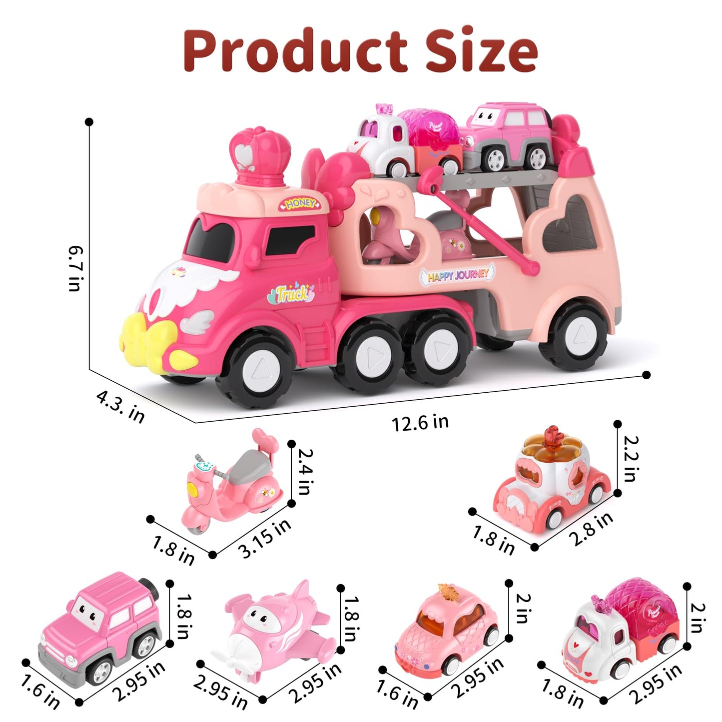 Usrela 7-in-1 Princess Crown Truck Toy for Toddlers – Friction-Powered Cars with Lights & Music