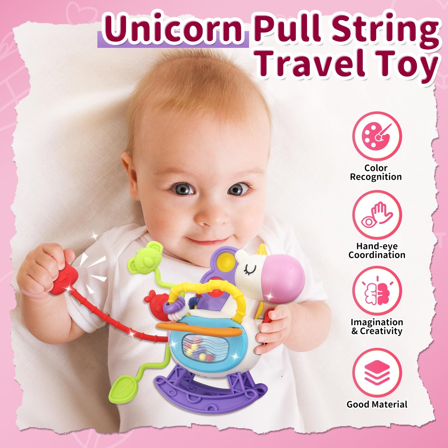 usrela 3-in-1 Baby Toys for 12-18 Months | Busy Board, Tissue Box Toy, Pull String Teether – Learning & Sensory Toy Set