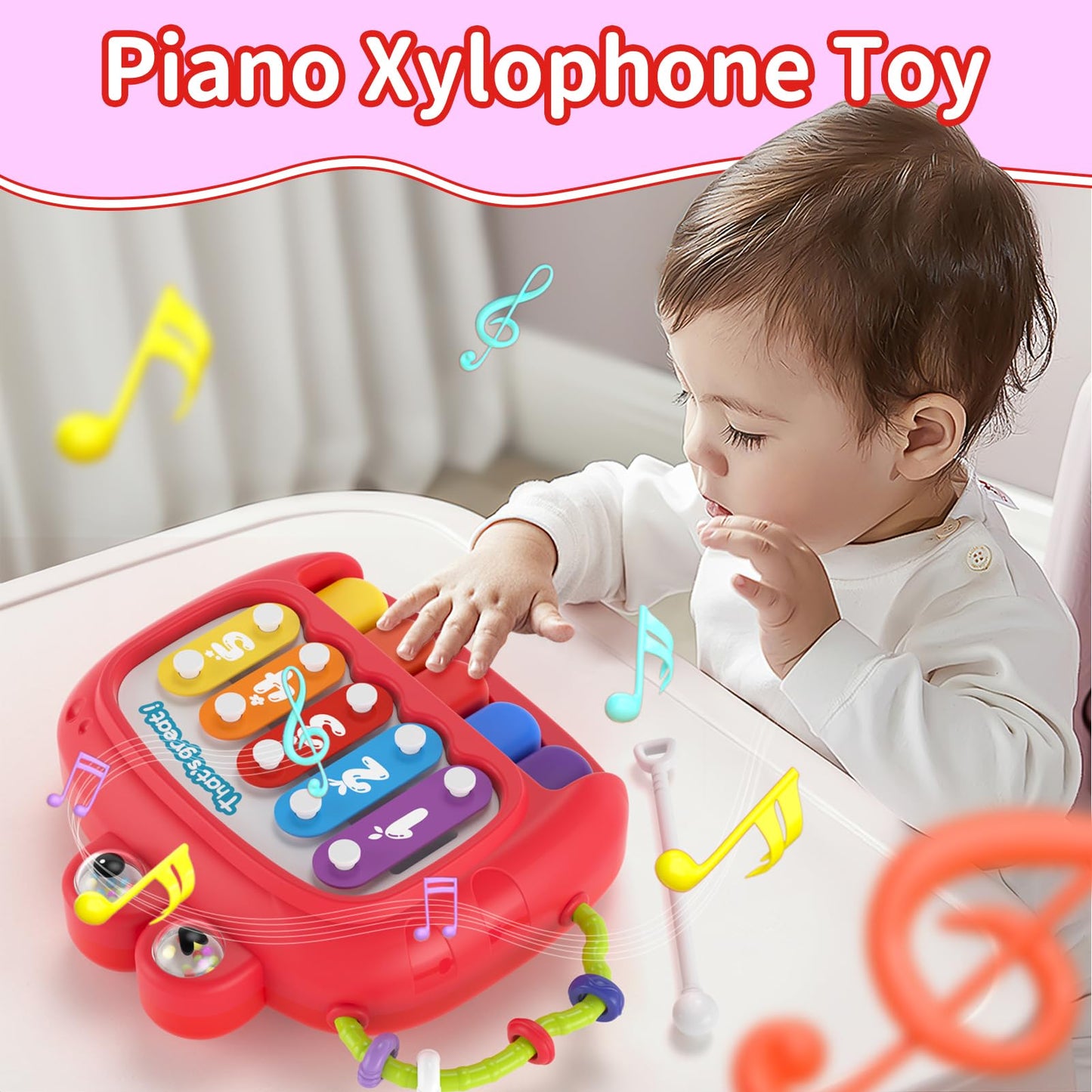 usrela 4-in-1 Baby Toy for 6-18 Months | Learning Toys, Busy Cube, Stacking & Piano Xylophone