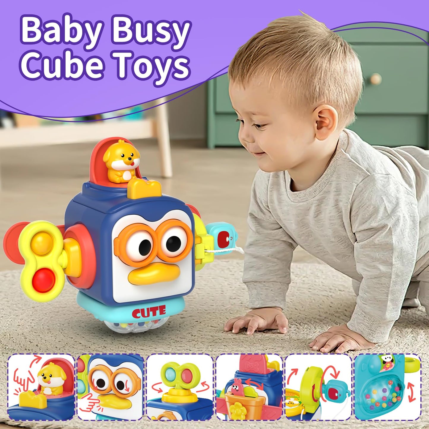 Usrela 4-in-1 Baby Toys for 6–18 Months | Busy Cube, Stacking Sorter, Piano Xylophone