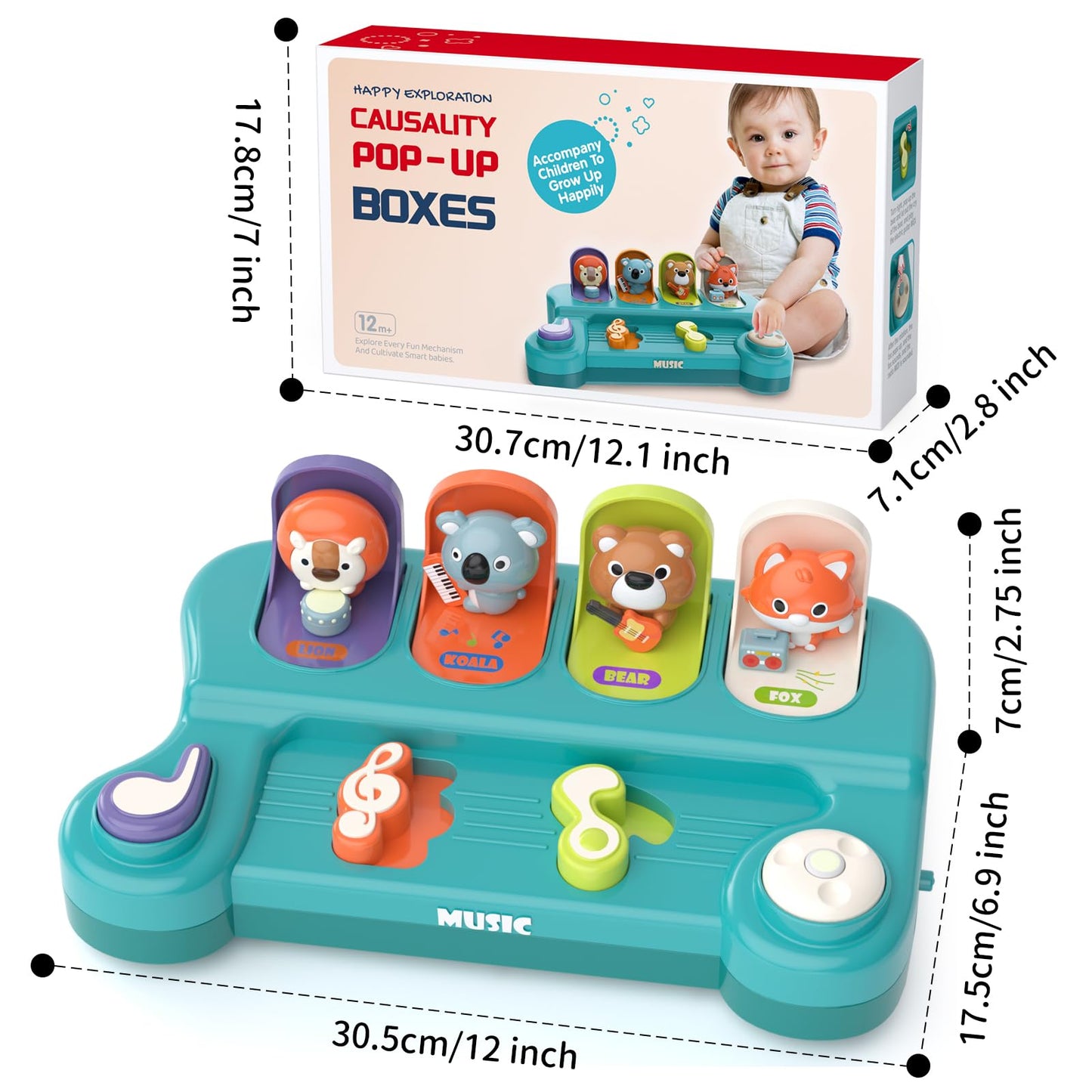 usrela Cause and Effect Pop-Up Animal Toy for Toddlers 12-24 Months