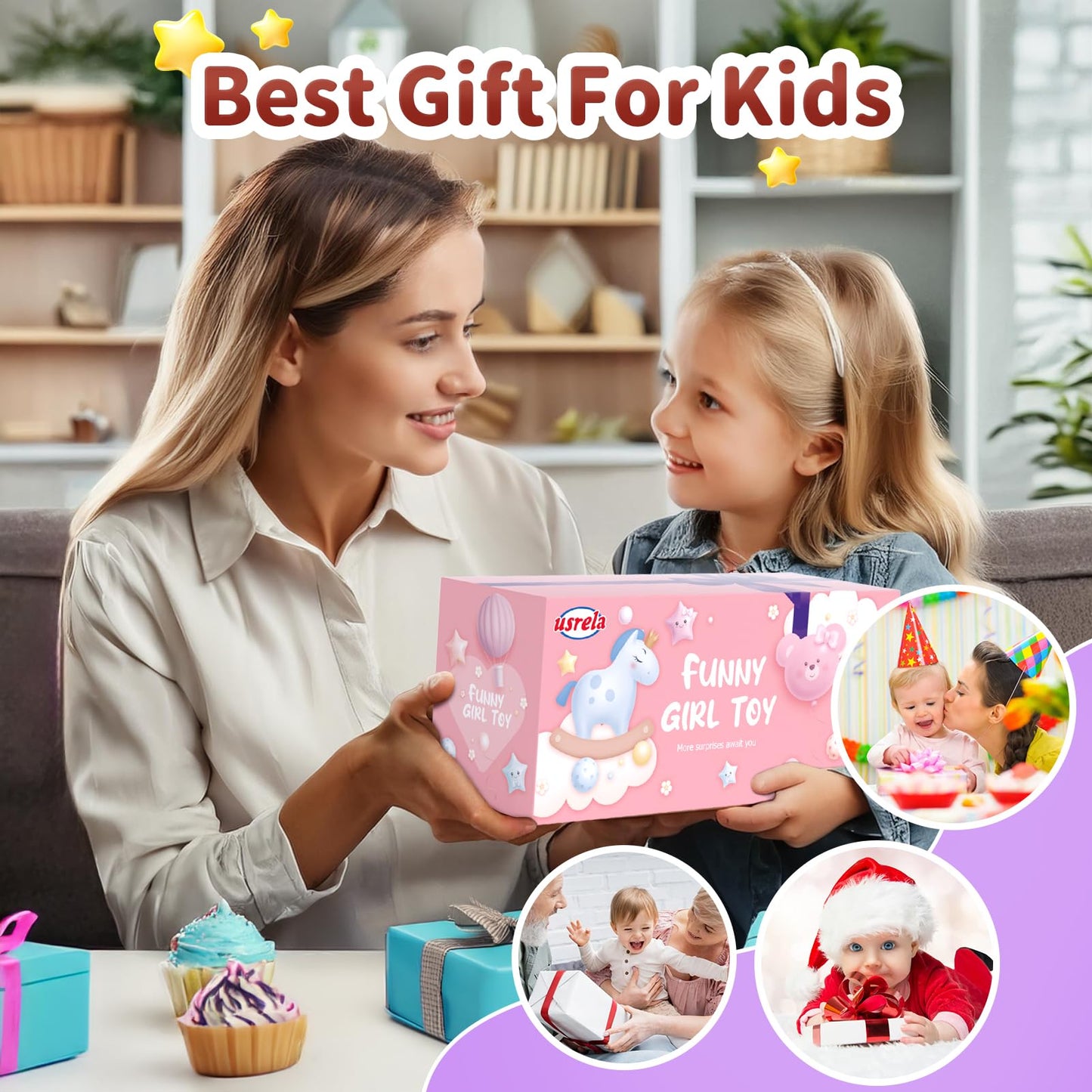 usrela 7-in-1 Pink Carrier Truck Toy for Girls | Light & Sound Car Set for Ages 2-4