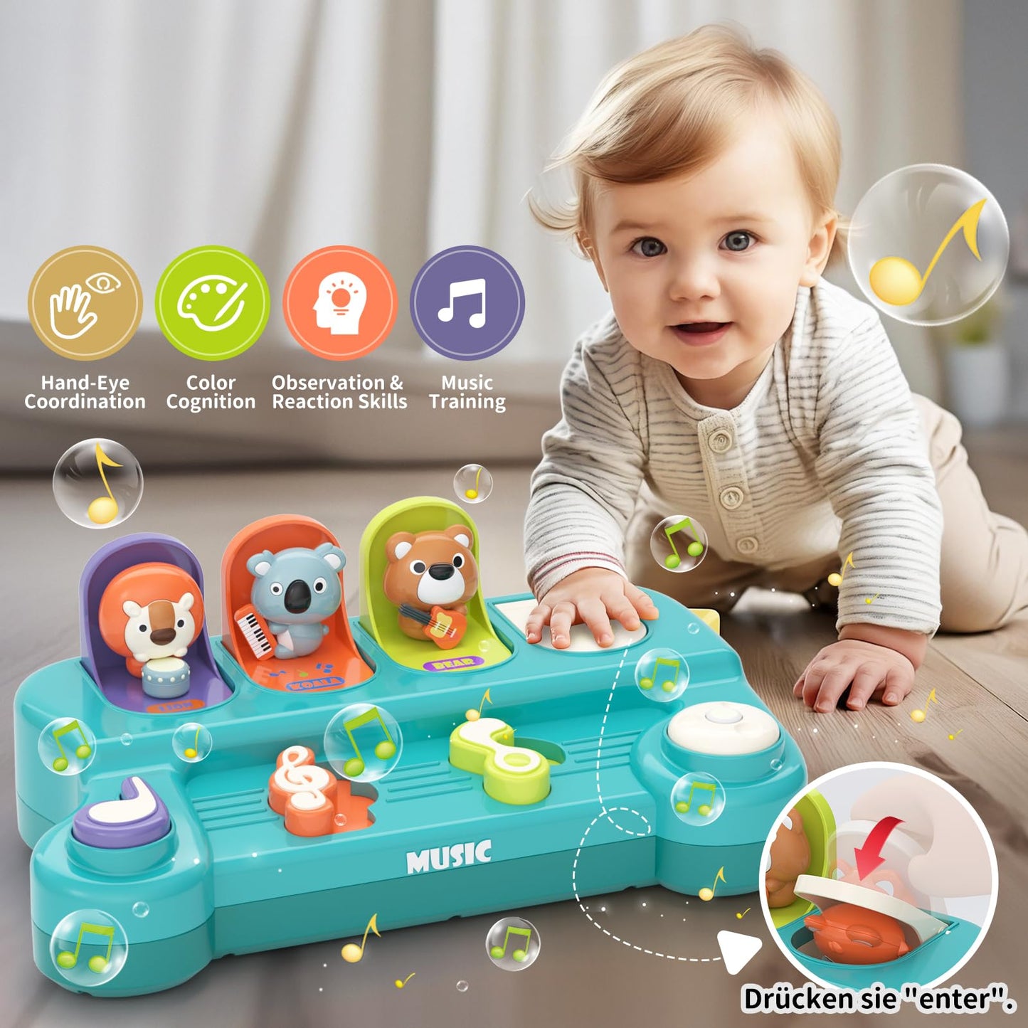 usrela Cause and Effect Pop-Up Animal Toy for Toddlers 12-24 Months
