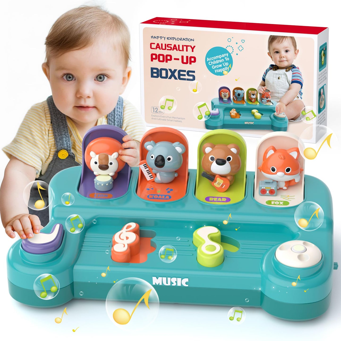usrela Cause and Effect Pop-Up Animal Toy for Toddlers 12-24 Months
