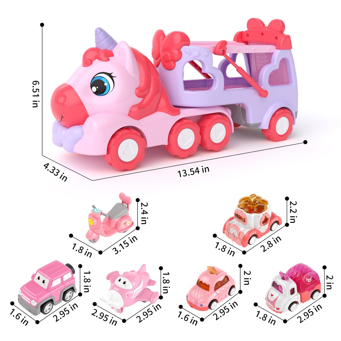 usrela 7-in-1 Pink Carrier Truck Toy for Girls | Light & Sound Car Set for Ages 2-4