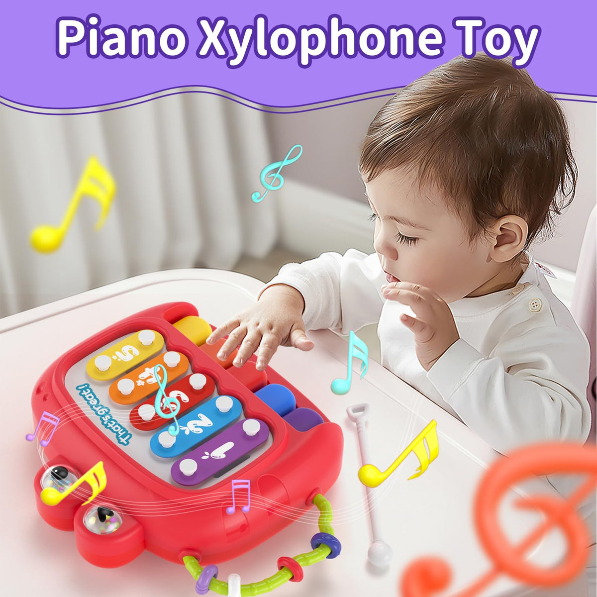Usrela 4-in-1 Baby Toys for 6–18 Months | Busy Cube, Stacking Sorter, Piano Xylophone