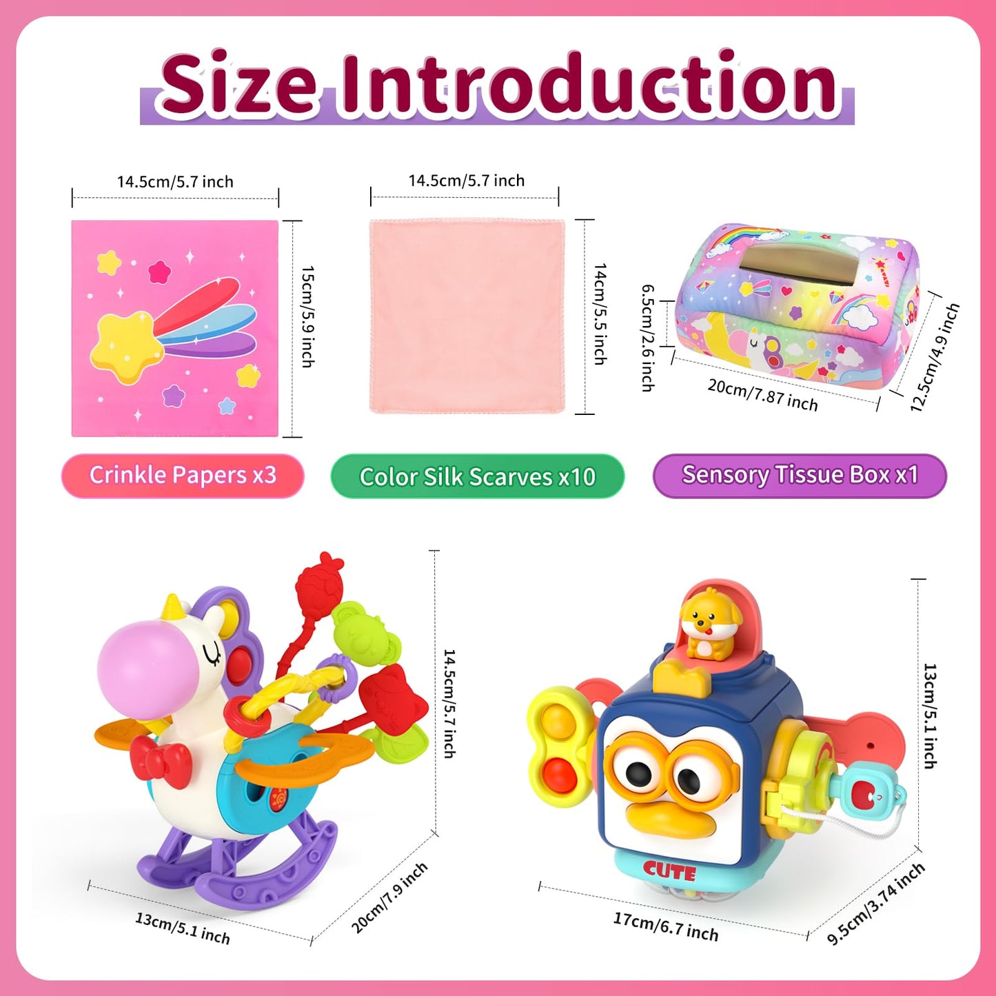 usrela 3-in-1 Baby Toys for 12-18 Months | Busy Board, Tissue Box Toy, Pull String Teether – Learning & Sensory Toy Set