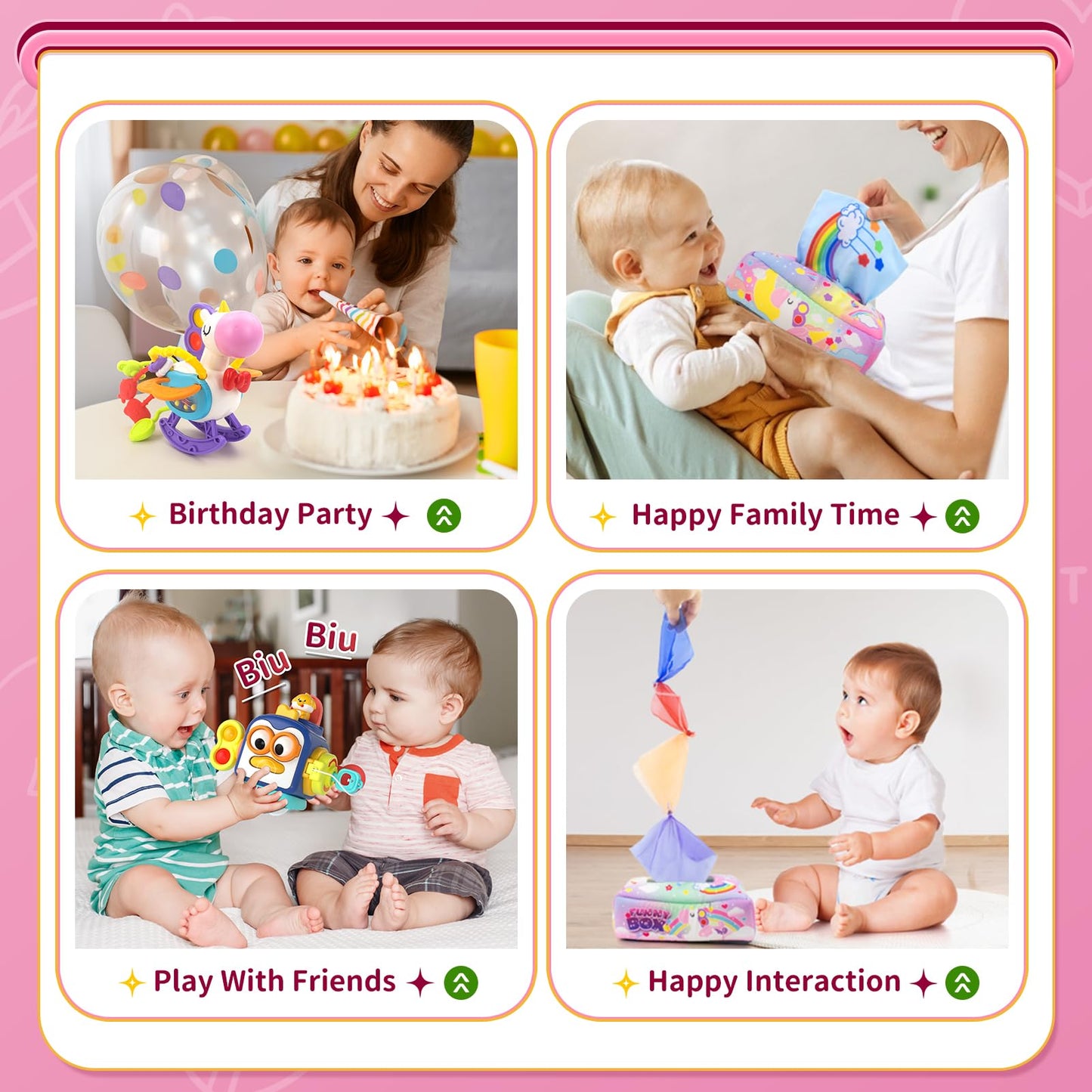 usrela 3-in-1 Baby Toys for 12-18 Months | Busy Board, Tissue Box Toy, Pull String Teether – Learning & Sensory Toy Set