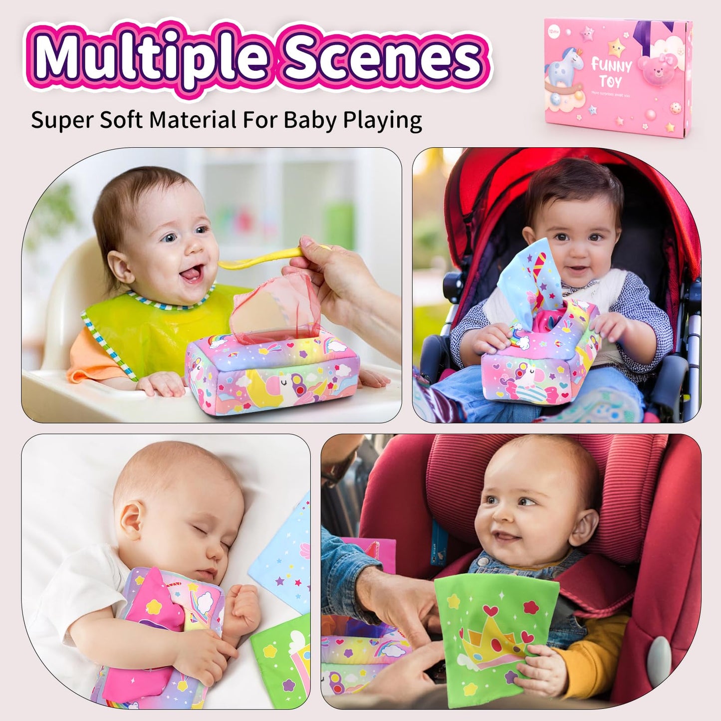 usrela Baby Toys 6-12 Months - Tissue Box Toy with Alphabet, Numbers, Colors, and Sounds